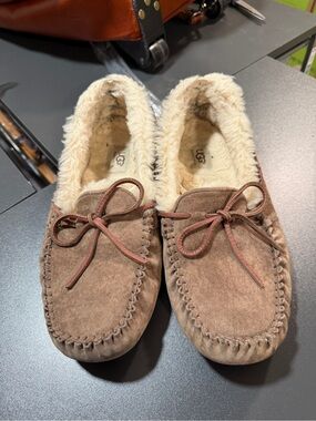 UGG Women's Dakota Brown Suede Moccasin Slippers with Shearling Lining